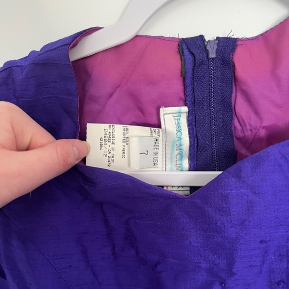 Vintage Jessica McClintock purple silk formal short sleeve midi dress - Picture 4 of 5